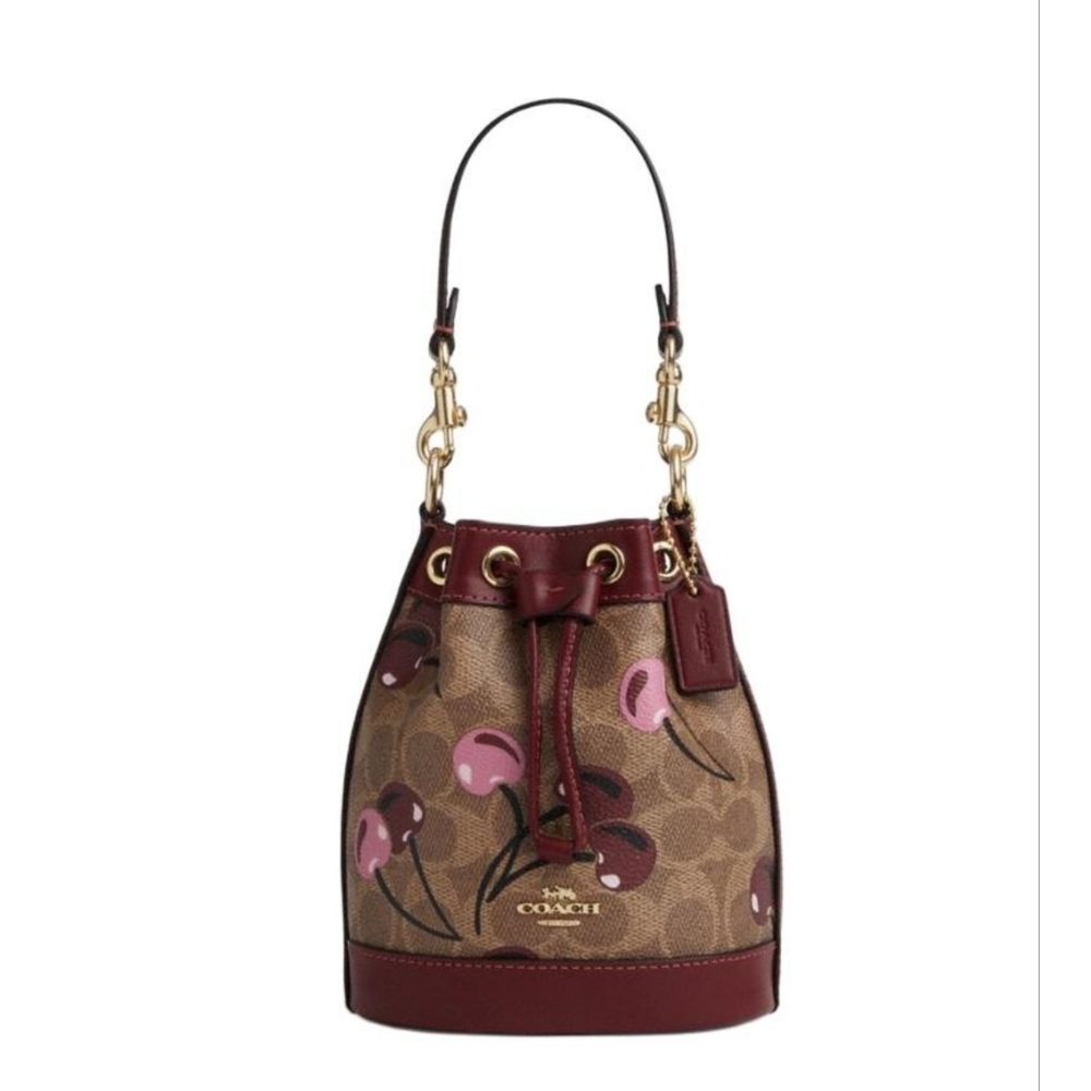 Mini Bucket Bag In Signature Canvas With Cherry Print